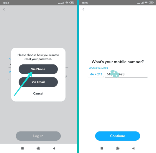 إعادة تعيين كلمة السر سناب شات عبر رقم الهاتف