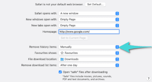 تمكين مسح سجل التصفح تلقائياً على Safari