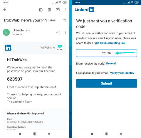 إعادة تعيين كلمة السر لحسابك Linkedin عبر البريد الإلكتروني