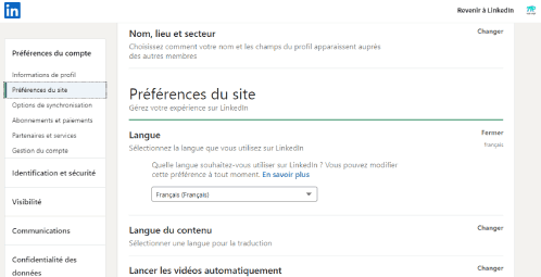 تغيير لغة الاستخدام على Linkedin