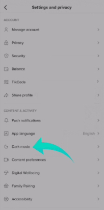 كيفية تفعيل الوضع الداكن على تيك توك