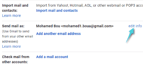 تغيير إسم العرض في Gmail