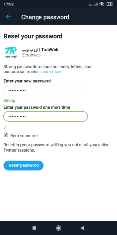 إعادة تعيين كلمة المرور لحسابك على Twitter