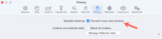 منع مواقع الويب من تعقبك على سفاري