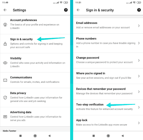 إعداد المصادقة الثنائية في حسابك على Linkedin