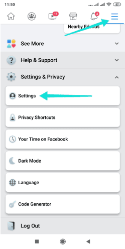 إعدادات تطبيق فيسبوك