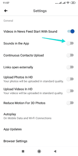 إيقاف تشغيل الأصوات في فيسبوك