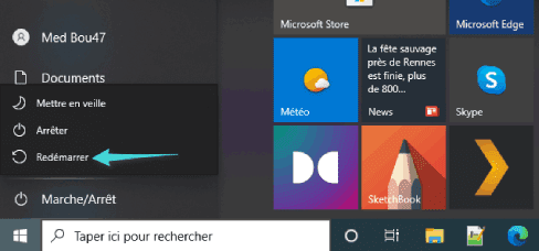 إعادة تشغيل الكمبيوتر