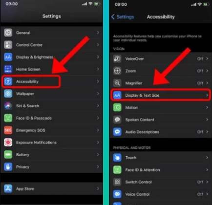 تغيير حجم الخط في الايفون