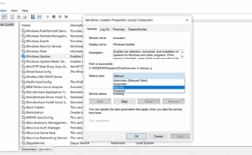 بدأ خدمة تحديث ويندوز 10