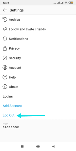 تسجيل الخروج من حسابك على تطبيق instagram