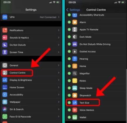 تغيير حجم الخط في الايفون من مركز التحكم