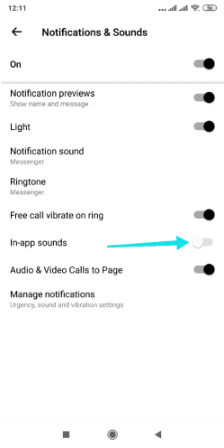 تعطيل الأصوات في تطبيق Facebook Messenger