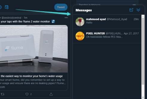 قائمة الدردشات على موقع Twitter