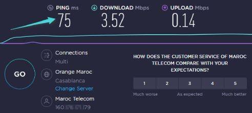 قياس سرعة Ping عبر موقع speedtest