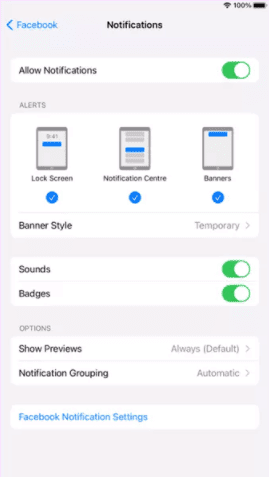 حل مشكلة إشعارات فيسبوك لا تظهر على الايفون والايباد