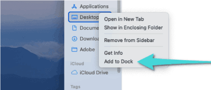 إضافة ملف أو مجلد في الشريط السفلي Dock
