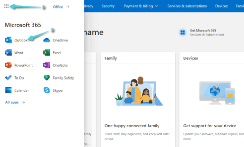 الدخول إلى Outlook