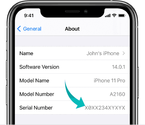إيجاد الرقم التسلسلي للايفون