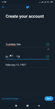كيفية حساب تويتر عبر التطبيق