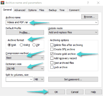 ضبط إعدادات صغط الملفات على Winrar