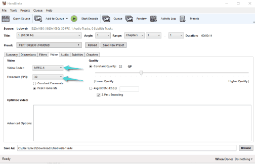 تغيير معدل الإطارات للفيديو بتصغير حجمه