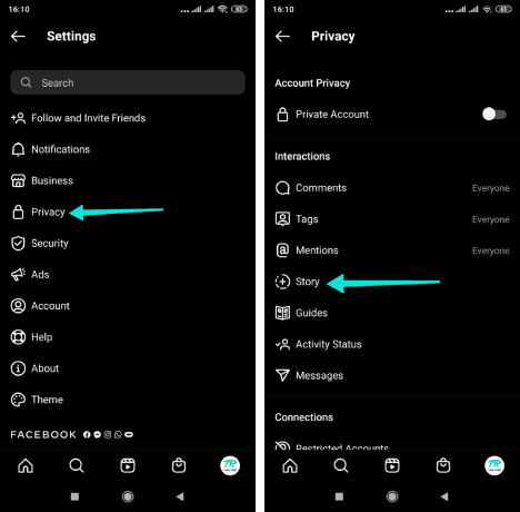 إعدادات خصوصية ستوري