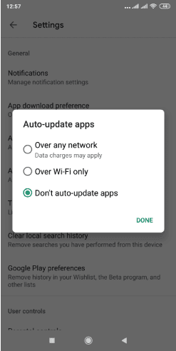 إيقاف التحدثات التلقائية للتطبيقات على google play