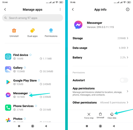 حذف بيانات تطبيق فيسبوك ماسنجر