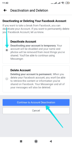 حذف حساب فيسبوك
