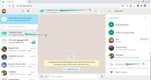 مغادرة المجموعة على واتس اب ويب