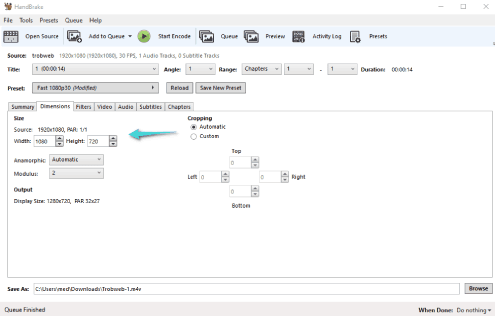 تغيير مقاسات الفيديو