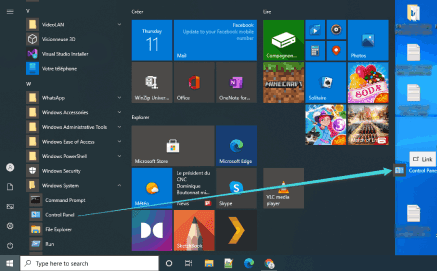 إنشاء اختصار لوحة التحكم على سطح المكتب
