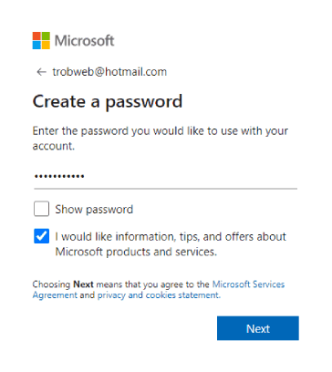 إدخال كلمة المرور أثناء إنشاء حساب هوتميل