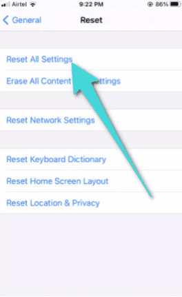 إعادة تعيين كل الإعدادات في الايفون