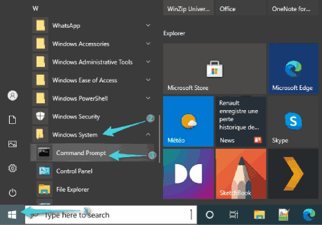 فتح موجه الأوامر من خلال ملف مجلد نظام ويندوز