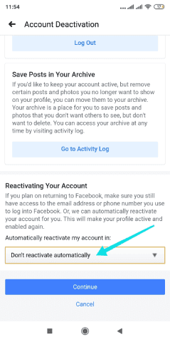 حذف حساب Facebook مؤقتاً