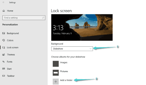 عرض شارئح الصور الخاصة لشاشة القفل