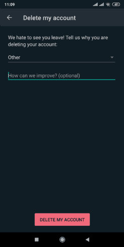 حذف حساب واتس اب