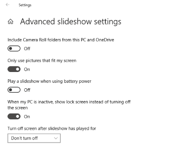 إعدادات عرض شرائح الصور لشاشة القفل في windows 10