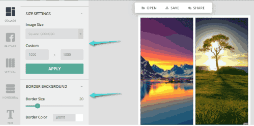 التحكم في مقاسات وحواف دمج الصورتين أون لاين