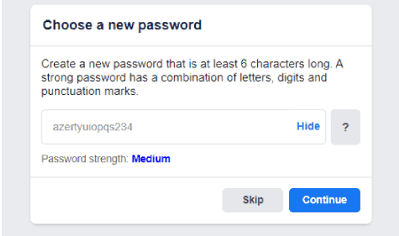 تعيين كلمة مرور جديدة لحساب فيسبوك