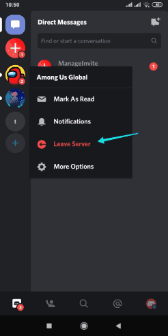 مغادرة سيرفر Discord
