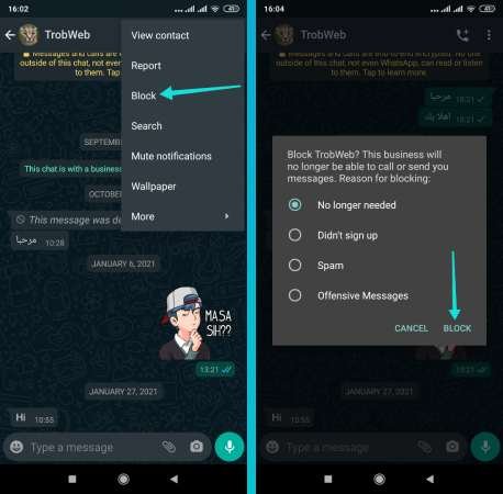 حظر شخص على Whatsapp