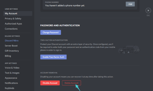 كيفية حذف حساب Discord
