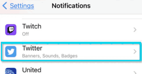 إعدادات إشعارات توتير على الايفون