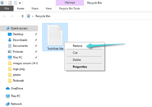 استرجاع الملفات من سلة المهملات