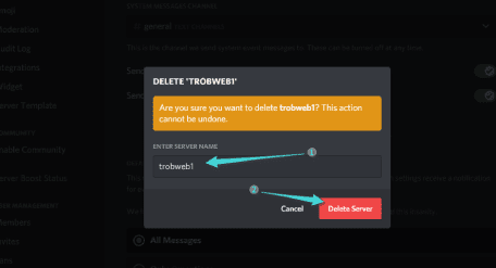 حذف خادم Discord