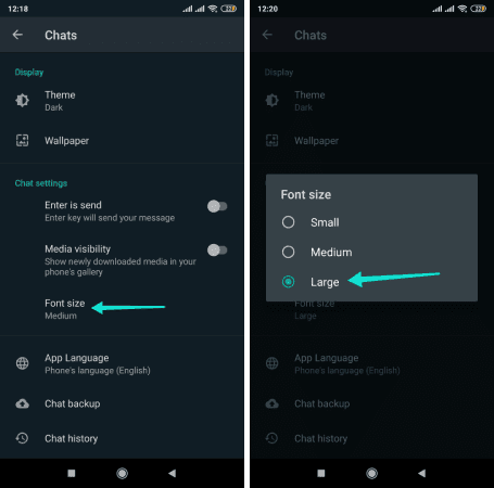 كيفية تكبير الخط في تطبيق واتس اب