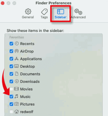 عرض مجلد الصور في القائمة الجانبية على الماك